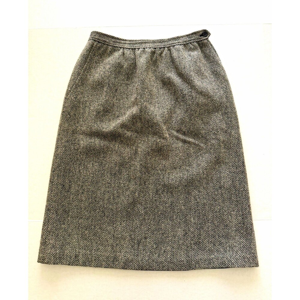Vtg Evan Picone 100% Pure Wool Skirt Sz 14 Gray Herringbone ILGWU Union Made USA